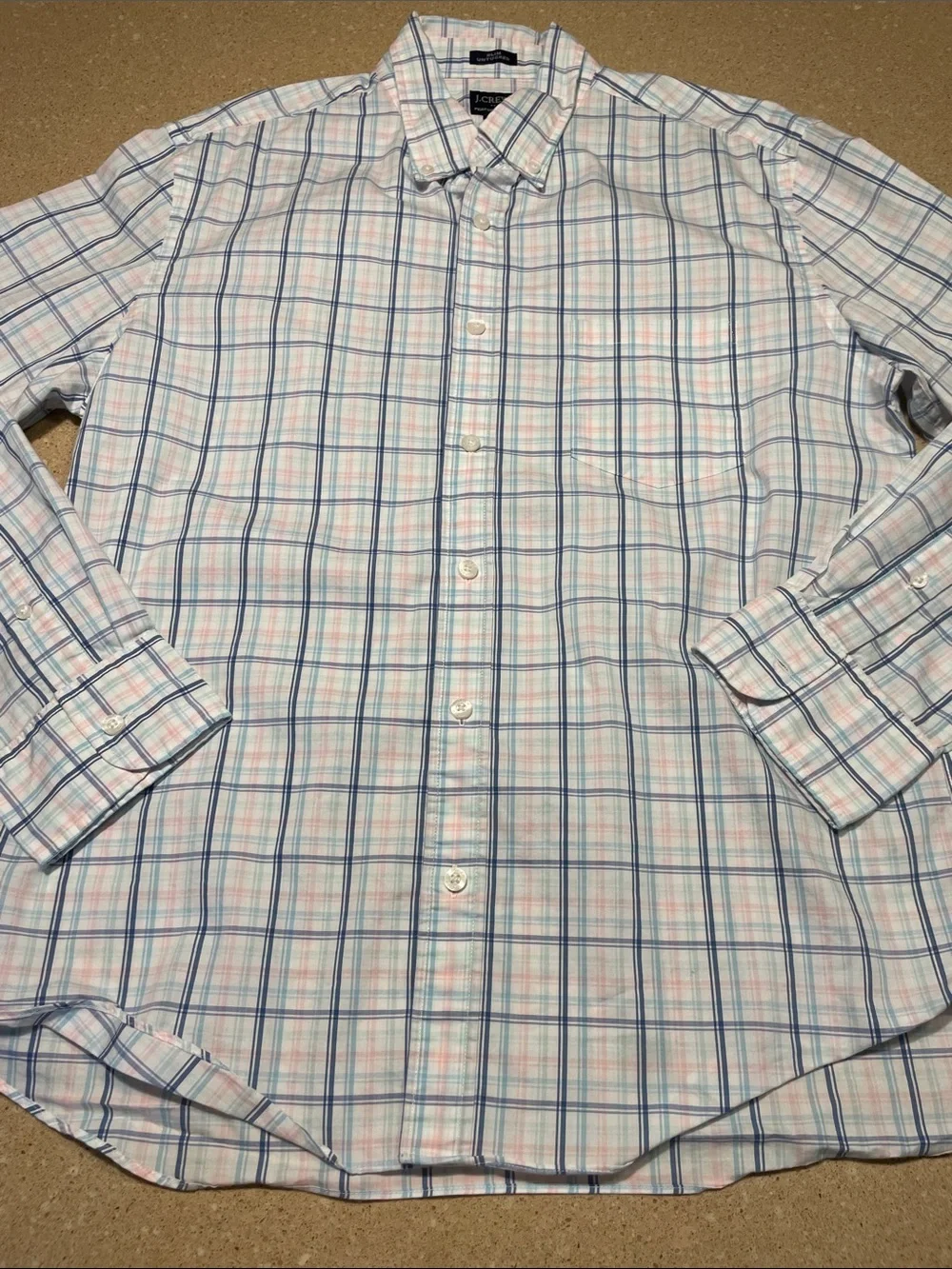 J. Crew Men's Plaid Button-Down Shirt - Light Blue & Pink